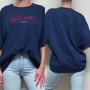 VINTAGE Tommy Hilfiger Spell Out Blue Crewneck Tee
